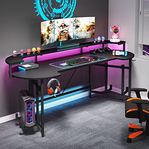 Tribesigns 75" LED Gaming Desk with Monitor Shelf