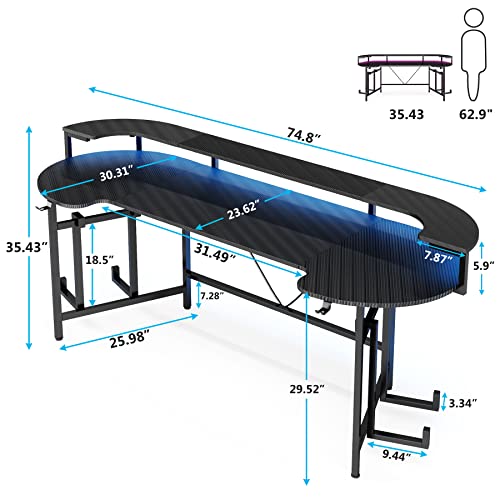 Tribesigns 75" LED Gaming Desk with Monitor Shelf