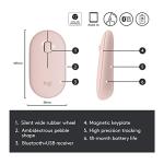 Logitech Pebble Wireless Mouse with Bluetooth or 2.4 GHz Receiver, Silent, Slim Computer Mouse with Quiet Clicks, for Laptop/Notebook/iPad/PC/Mac/Chromebook - Pink Rose