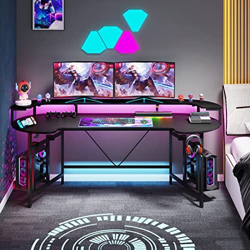 Tribesigns 75" LED Gaming Desk with Monitor Shelf