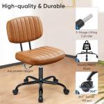 DUMOS Armless Home Office Desk Chair -Small Ergonomic with Low Back Lumbar Support, Height Adjustable PU Leather Computer Task with 360° Swivel Rolling Wheels, for Small Space, Brown