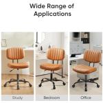 DUMOS Armless Home Office Desk Chair -Small Ergonomic with Low Back Lumbar Support, Height Adjustable PU Leather Computer Task with 360° Swivel Rolling Wheels, for Small Space, Brown