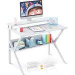 ODK Small Computer Desk, 27.5 inch Desk for Small Spaces with Storage, Compact Table with Monitor & Storage Shelves for Home Office, Modern Style Laptop Desk, Pure White