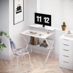 ODK Small Computer Desk, 27.5 inch Desk for Small Spaces with Storage, Compact Table with Monitor & Storage Shelves for Home Office, Modern Style Laptop Desk, Pure White