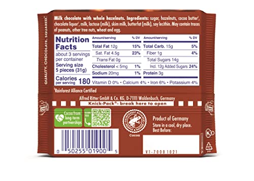 Ritter Sport Milk Chocolate Hazelnut Bars - 10 Pack