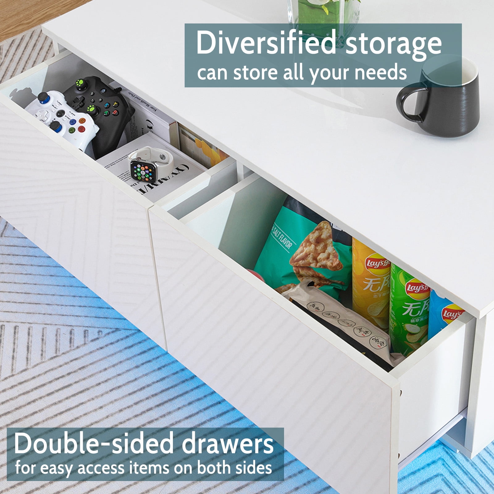 White Gloss LED Coffee Table with Drawers