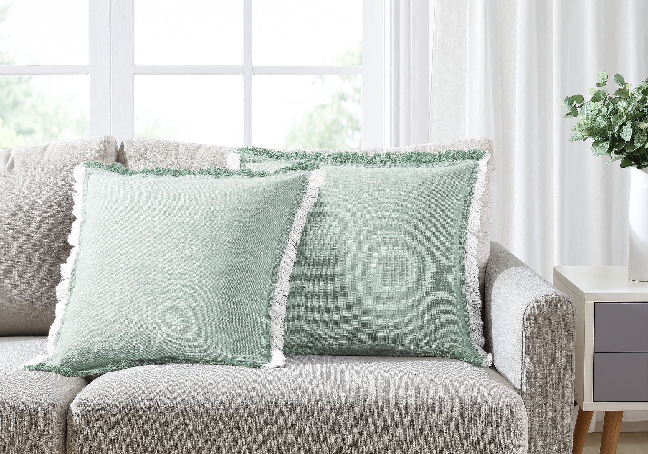 BHG Sage Square Pillows, Soft, 2pk