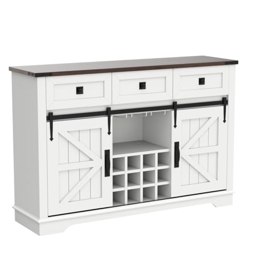 Farmhouse Wine Bar Cabinet with Sliding Barn Door