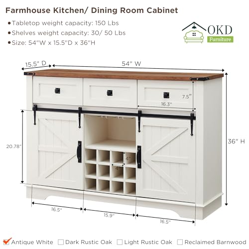Farmhouse Wine Bar Cabinet with Sliding Barn Door