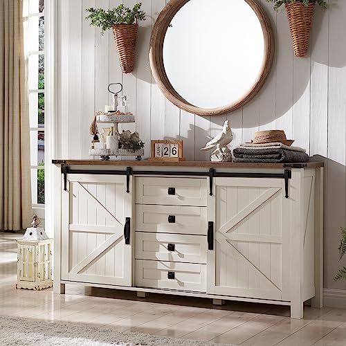 Farmhouse Sideboard Buffet Cabinet with Barn Doors