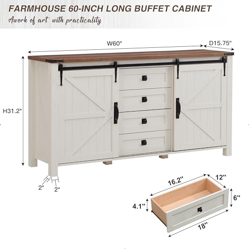 Farmhouse Sideboard Buffet Cabinet with Barn Doors