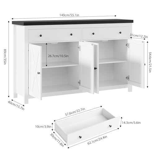 Stylish 55" Wood Sideboard Buffet Cabinet