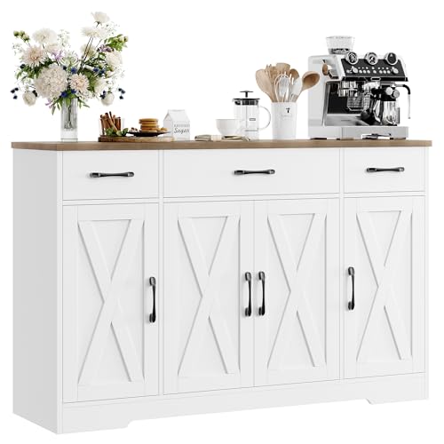 Modern Farmhouse Buffet Cabinet with Drawers and Shelves