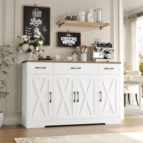 Modern Farmhouse Buffet Cabinet with Drawers and Shelves