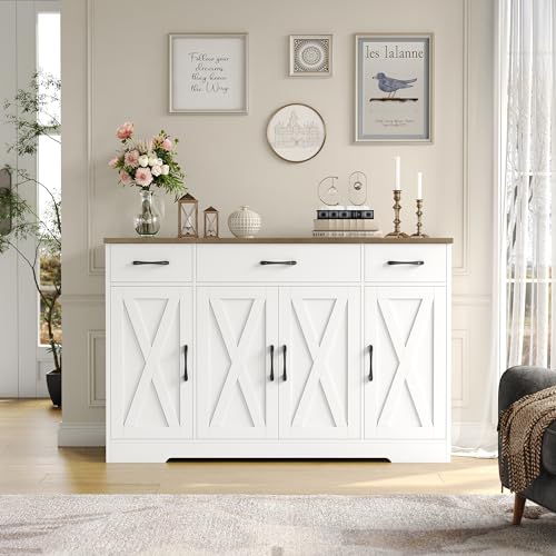 Modern Farmhouse Buffet Cabinet with Drawers and Shelves