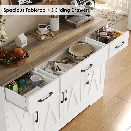 Modern Farmhouse Buffet Cabinet with Drawers and Shelves