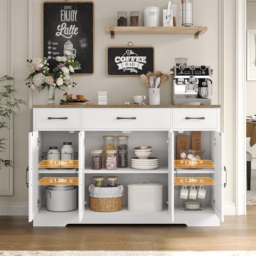 Modern Farmhouse Buffet Cabinet with Drawers and Shelves