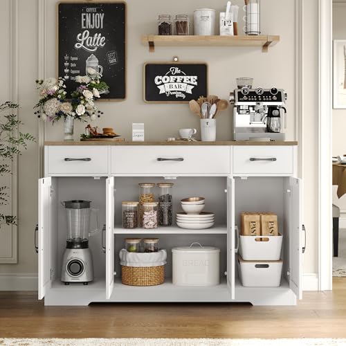 Modern Farmhouse Buffet Cabinet with Drawers and Shelves