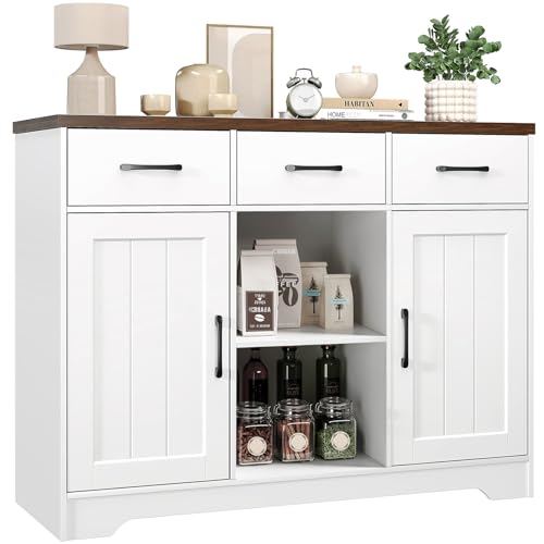 Farmhouse Coffee Bar Cabinet with Storage & Drawers