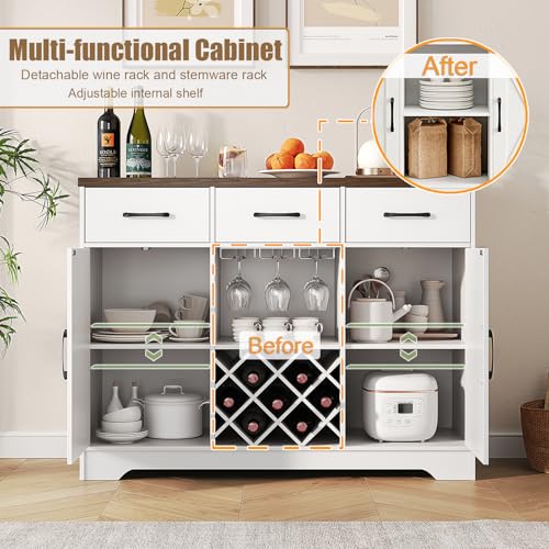 Farmhouse Coffee Bar Cabinet with Storage & Drawers