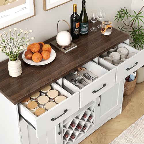 Farmhouse Coffee Bar Cabinet with Storage & Drawers