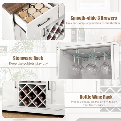 Farmhouse Coffee Bar Cabinet with Storage & Drawers