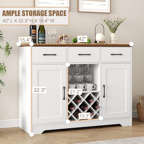 Farmhouse Coffee Bar Cabinet with Storage & Drawers