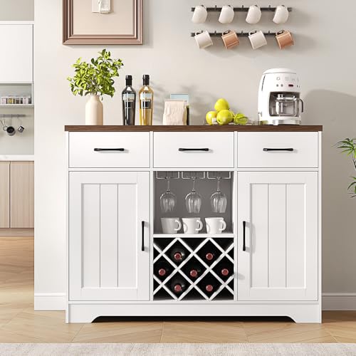 Farmhouse Coffee Bar Cabinet with Storage & Drawers