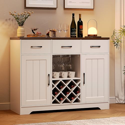 Farmhouse Coffee Bar Cabinet with Storage & Drawers