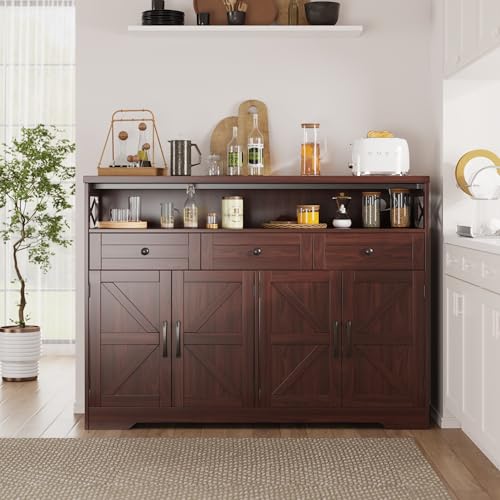 51" Dark Brown Farmhouse Buffet Sideboard Cabinet