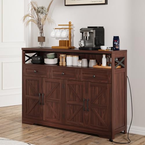 51" Dark Brown Farmhouse Buffet Sideboard Cabinet