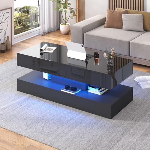 Modern Lift Top Coffee Table with LED Storage