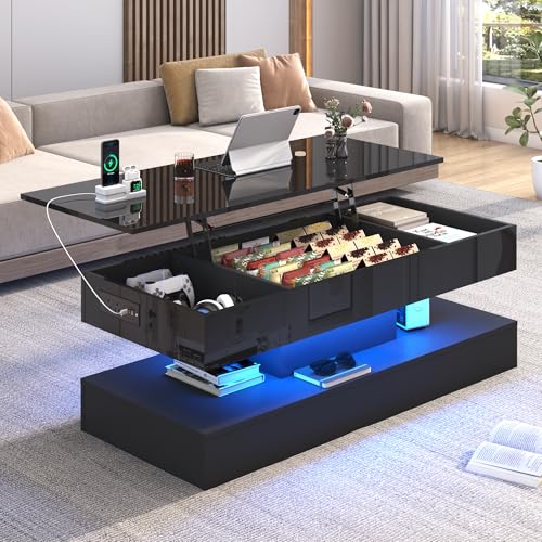 Modern Lift Top Coffee Table with LED Storage