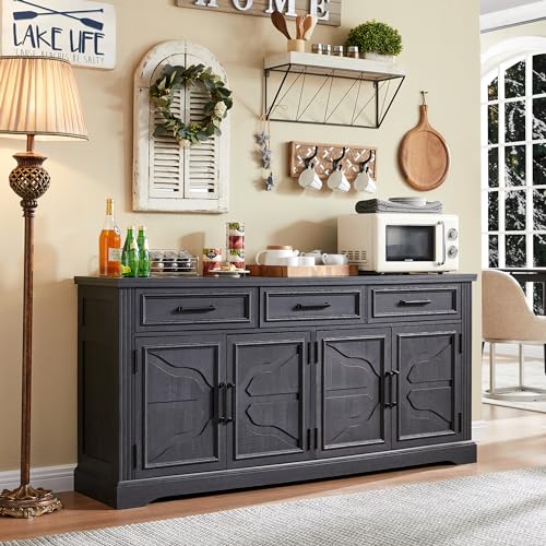 Large 66" Black Buffet Sideboard Cabinet