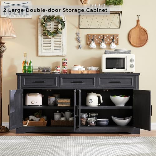 Large 66" Black Buffet Sideboard Cabinet