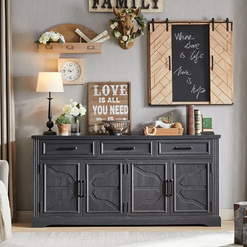 Large 66" Black Buffet Sideboard Cabinet