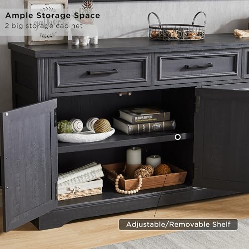 Large 66" Black Buffet Sideboard Cabinet