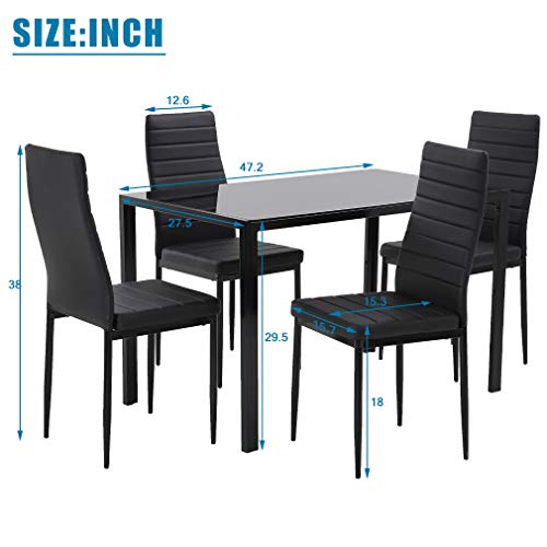 Modern Black Glass Dining Table Set for 4