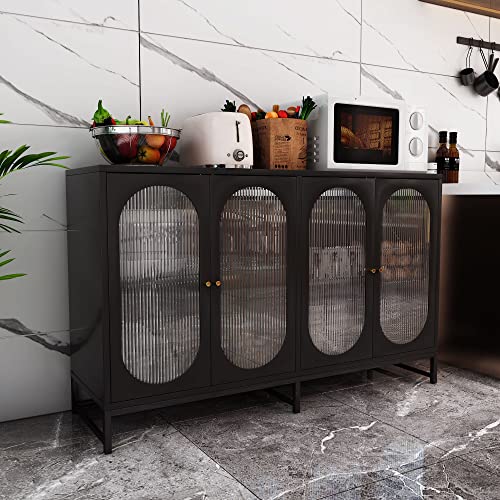 FOKWE Modern Glass Door Accent Sideboard Cabinet