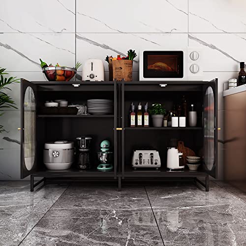 FOKWE Modern Glass Door Accent Sideboard Cabinet