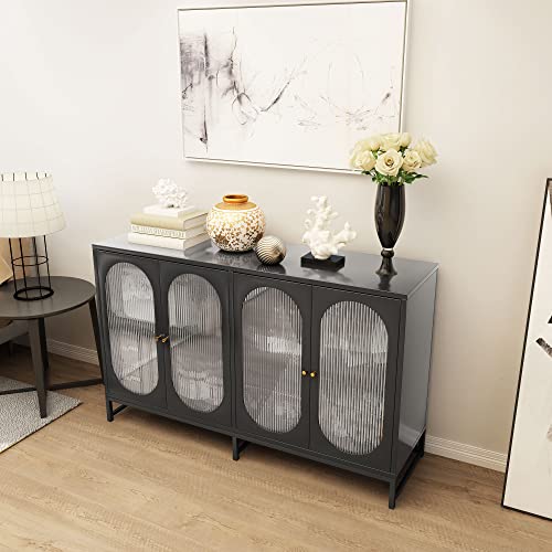 FOKWE Modern Glass Door Accent Sideboard Cabinet