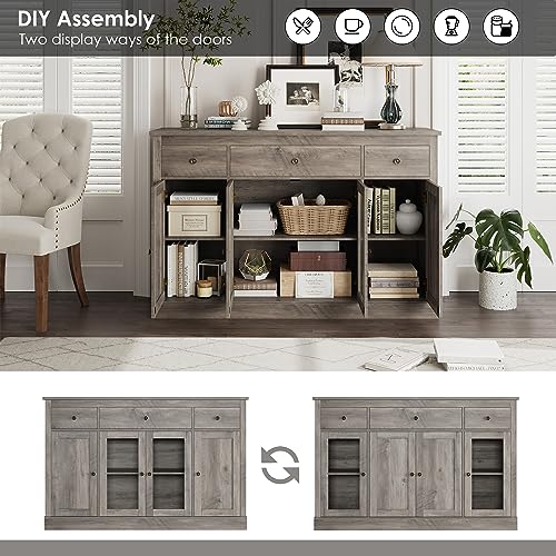 Modern Farmhouse Ash Grey Buffet Storage Cabinet