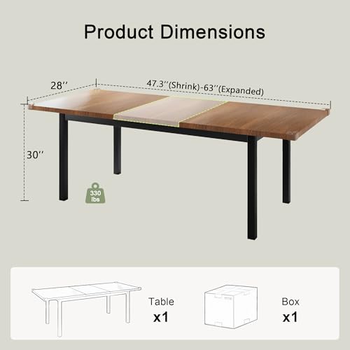 Walnut Extendable 63" Modern Farmhouse Dining Table