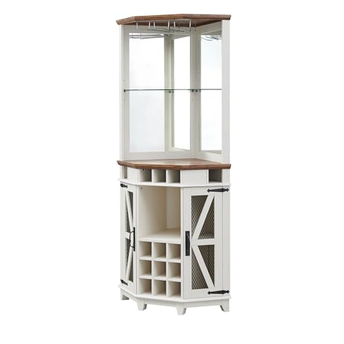 Farmhouse Corner Bar Cabinet with LED Light