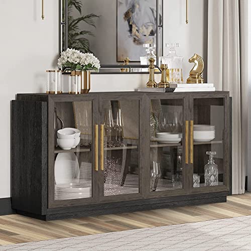 Modern Wood and Glass Sideboard Buffet Cabinet