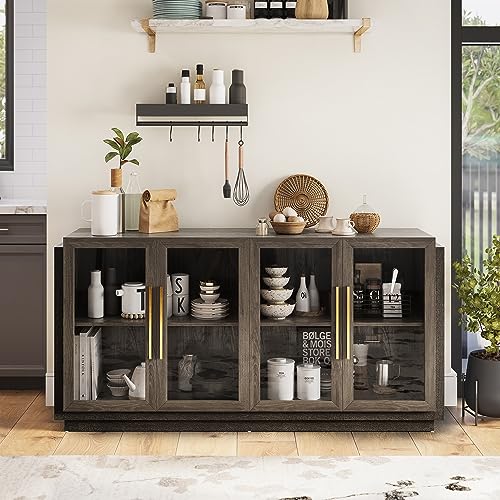 Modern Wood and Glass Sideboard Buffet Cabinet