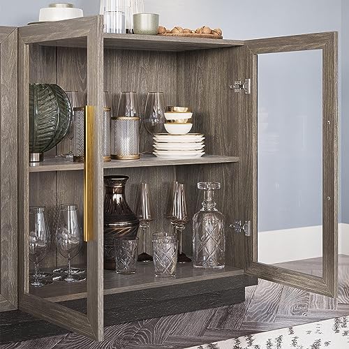Modern Wood and Glass Sideboard Buffet Cabinet