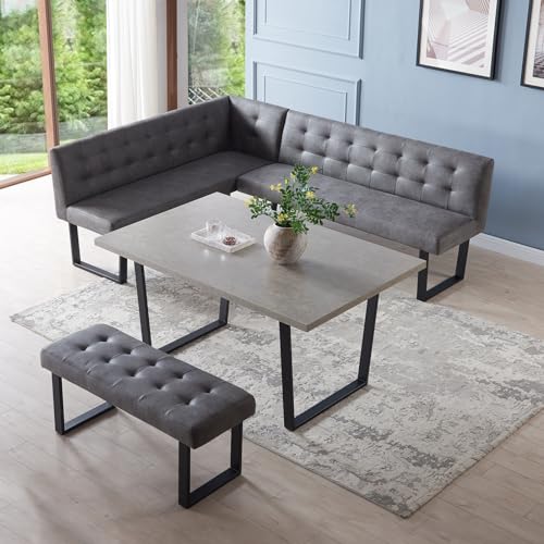 Modern 3-Piece Dining Set with Gray Bench