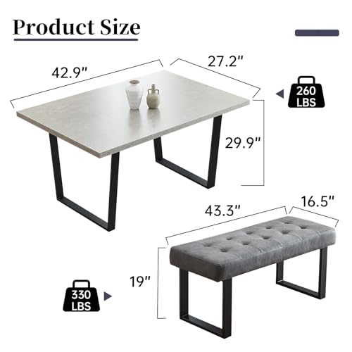 Modern 3-Piece Dining Set with Gray Bench