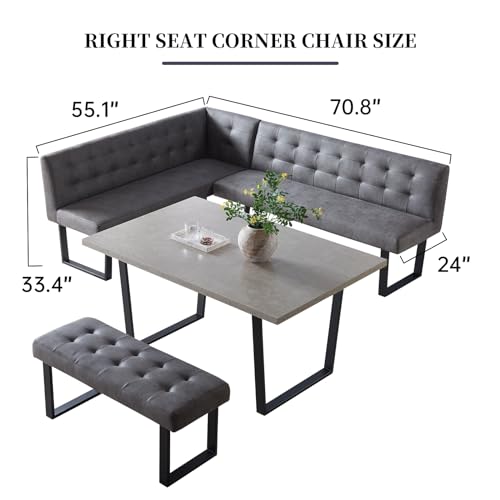 Modern 3-Piece Dining Set with Gray Bench